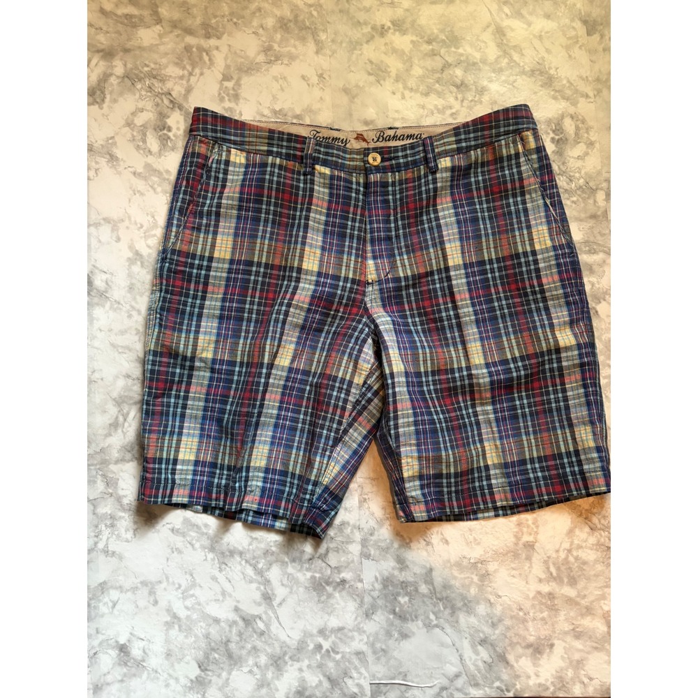 Tommy Bahama Men's Size 34 Linen Blend Plaid Shorts‎